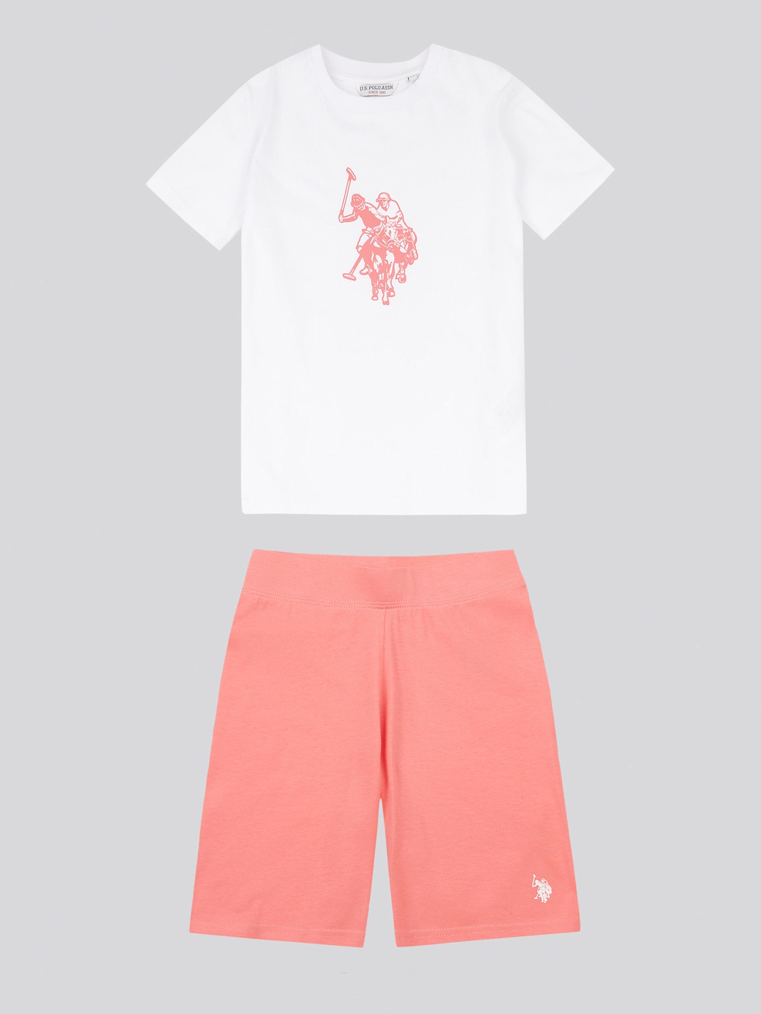 Girls Print T-Shirt & Jersey Short Set in Bright White