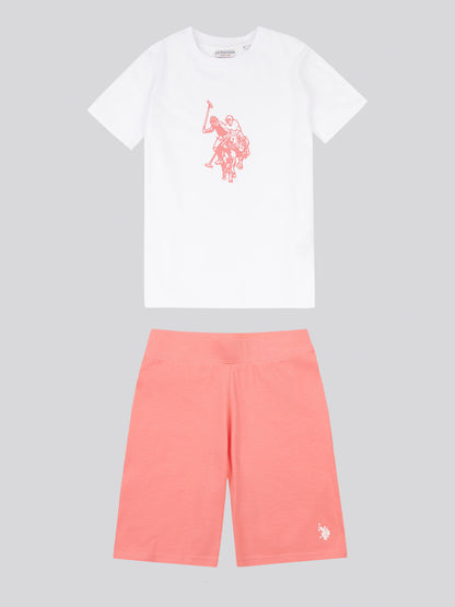 Girls Print T-Shirt & Jersey Short Set in Bright White
