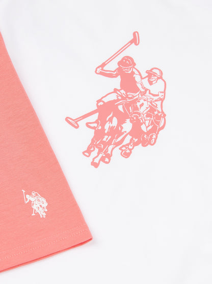 Girls Print T-Shirt & Jersey Short Set in Bright White