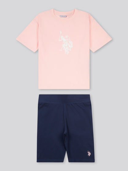 Girls Print T-Shirt & Jersey Short Set in Crystal Rose