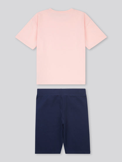 Girls Print T-Shirt & Jersey Short Set in Crystal Rose