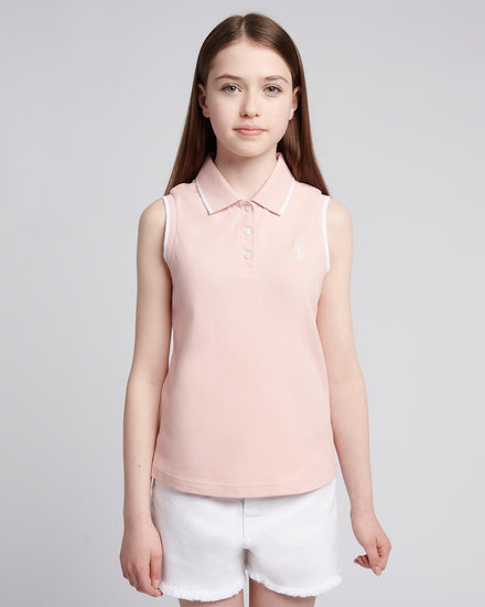 Girls Sleeveless Polo Shirt in Crystal Rose