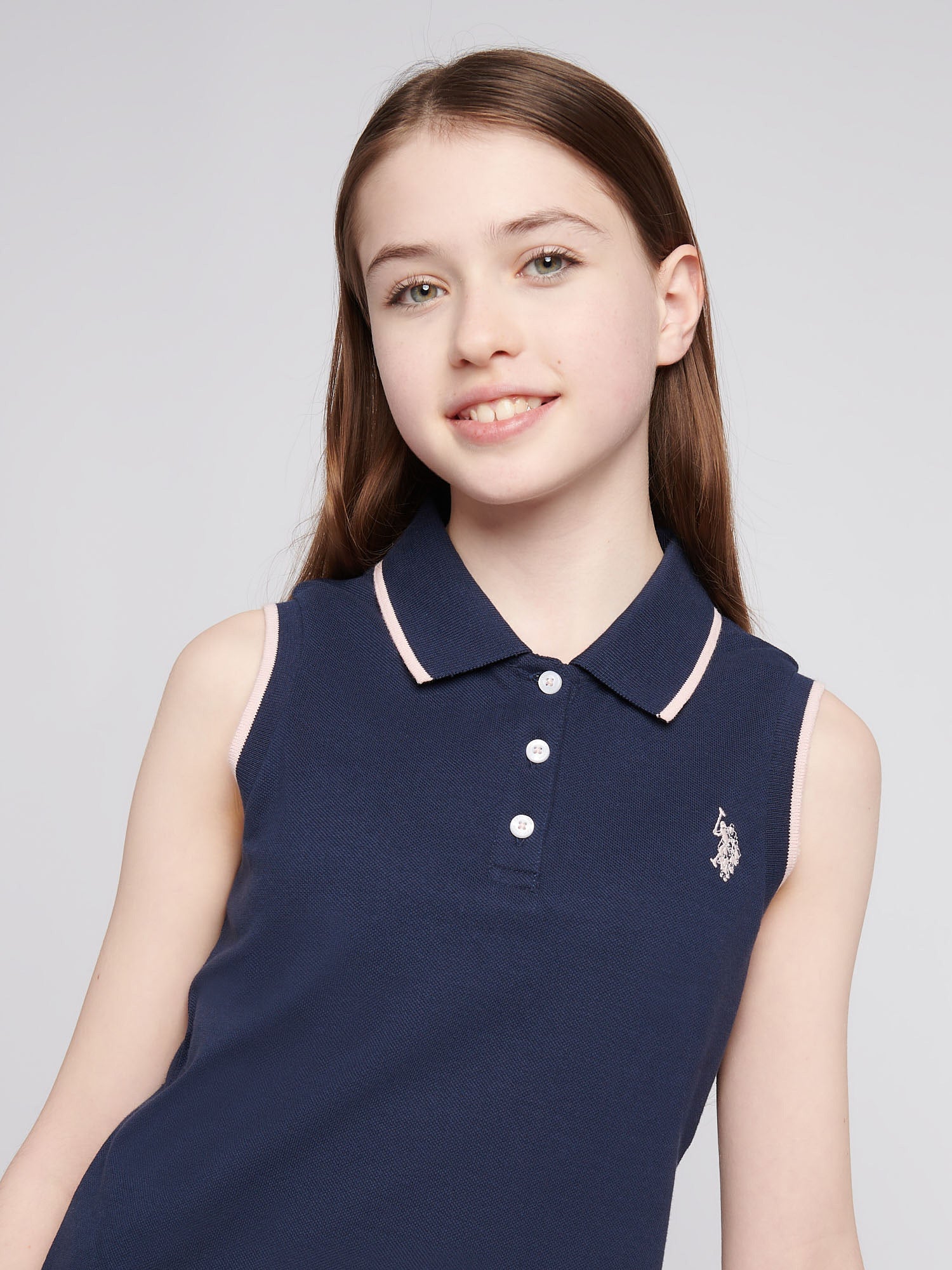 Girls Sleeveless Polo Shirt in Navy Iris
