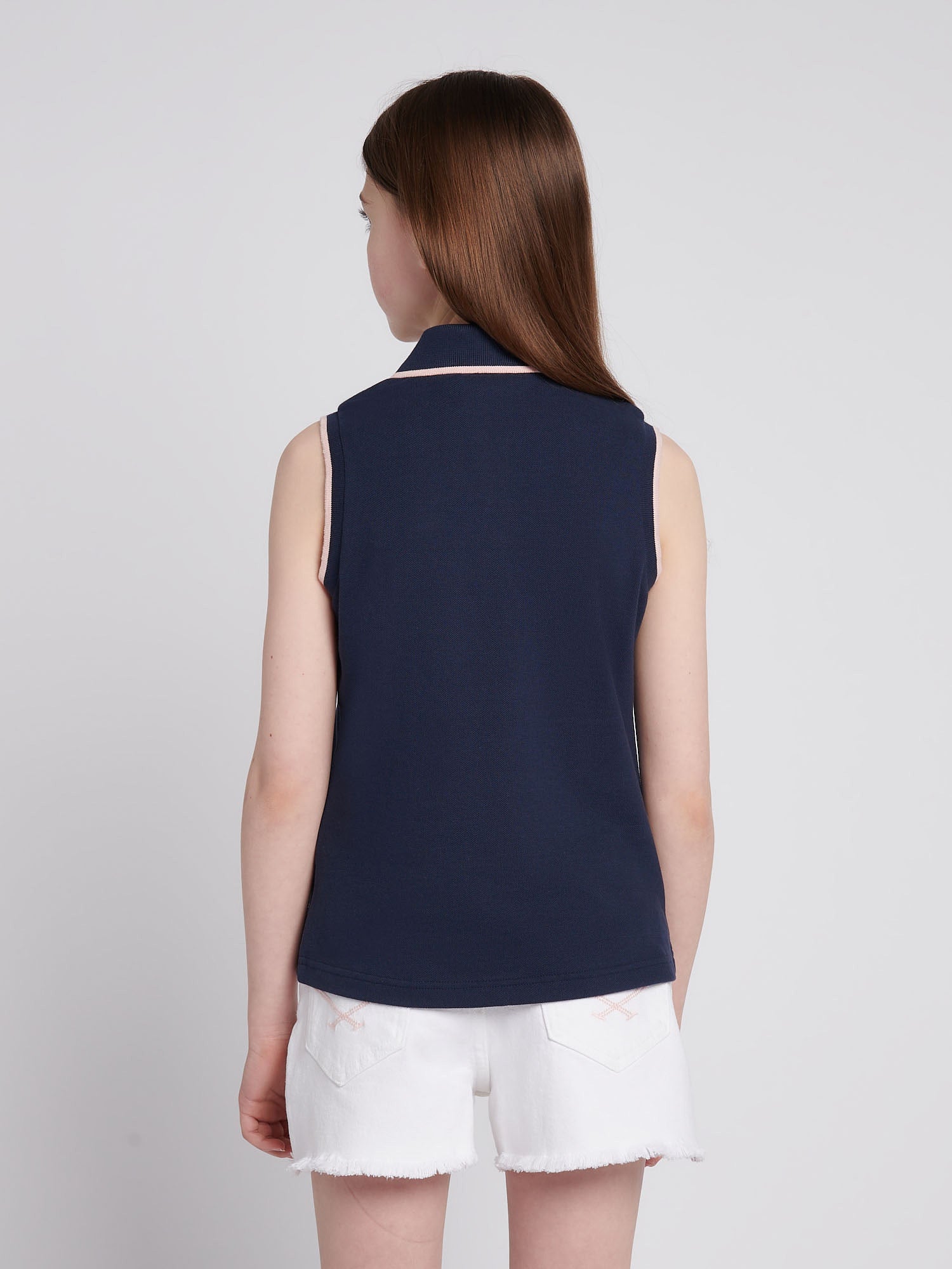 Girls Sleeveless Polo Shirt in Navy Iris