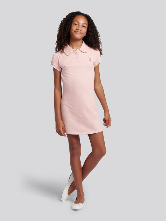 Girls Frill Collar Polo Dress in Crystal Rose