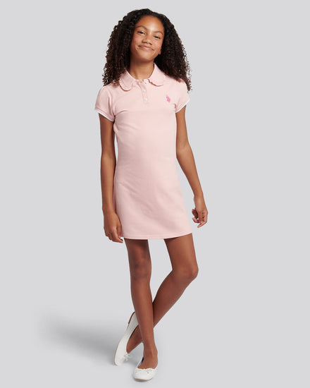 Girls Frill Collar Polo Dress in Crystal Rose