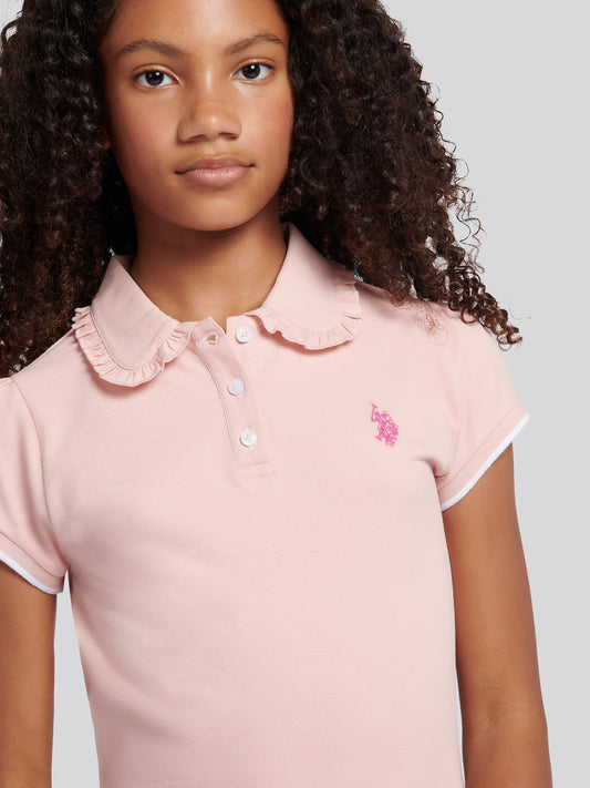 Girls Frill Collar Polo Dress in Crystal Rose
