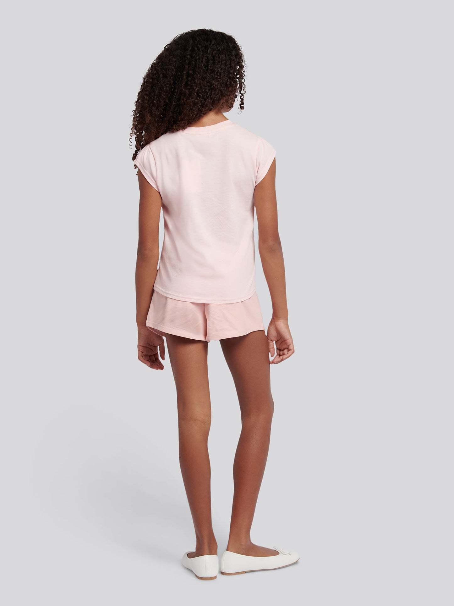 Girls Double Horsemen Top & Pique Short Set in Crystal Rose