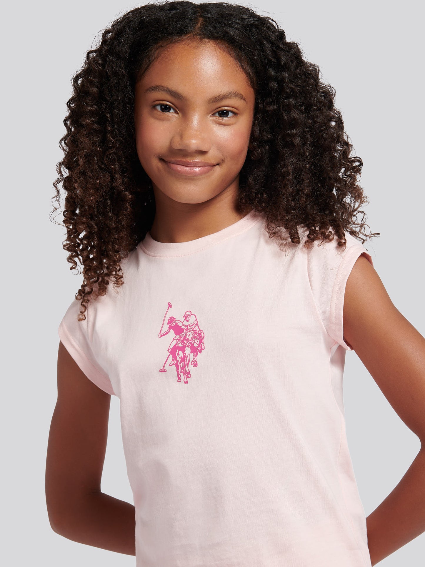 Girls Double Horsemen Top & Pique Short Set in Crystal Rose