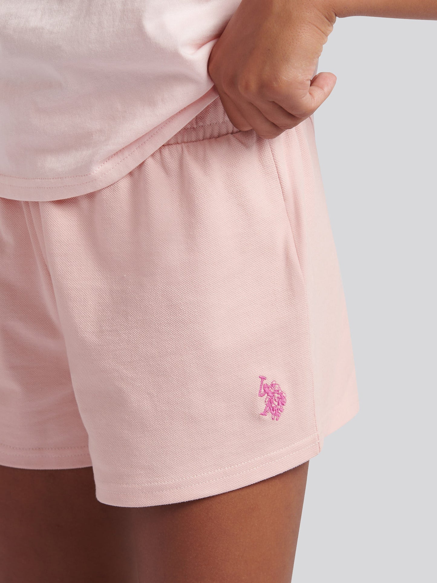 Girls Double Horsemen Top & Pique Short Set in Crystal Rose