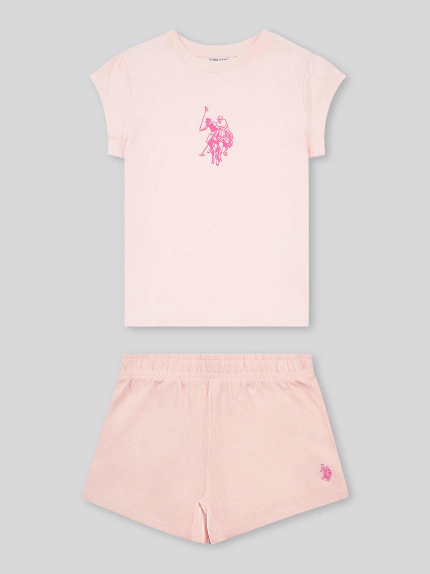 Girls Double Horsemen Top & Pique Short Set in Crystal Rose