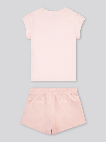 Girls Double Horsemen Top & Pique Short Set in Crystal Rose