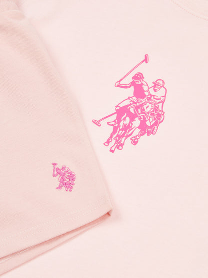 Girls Double Horsemen Top & Pique Short Set in Crystal Rose