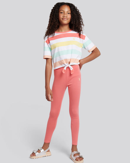 Girls Stripe T-Shirt & Legging Set in Sugar Coral