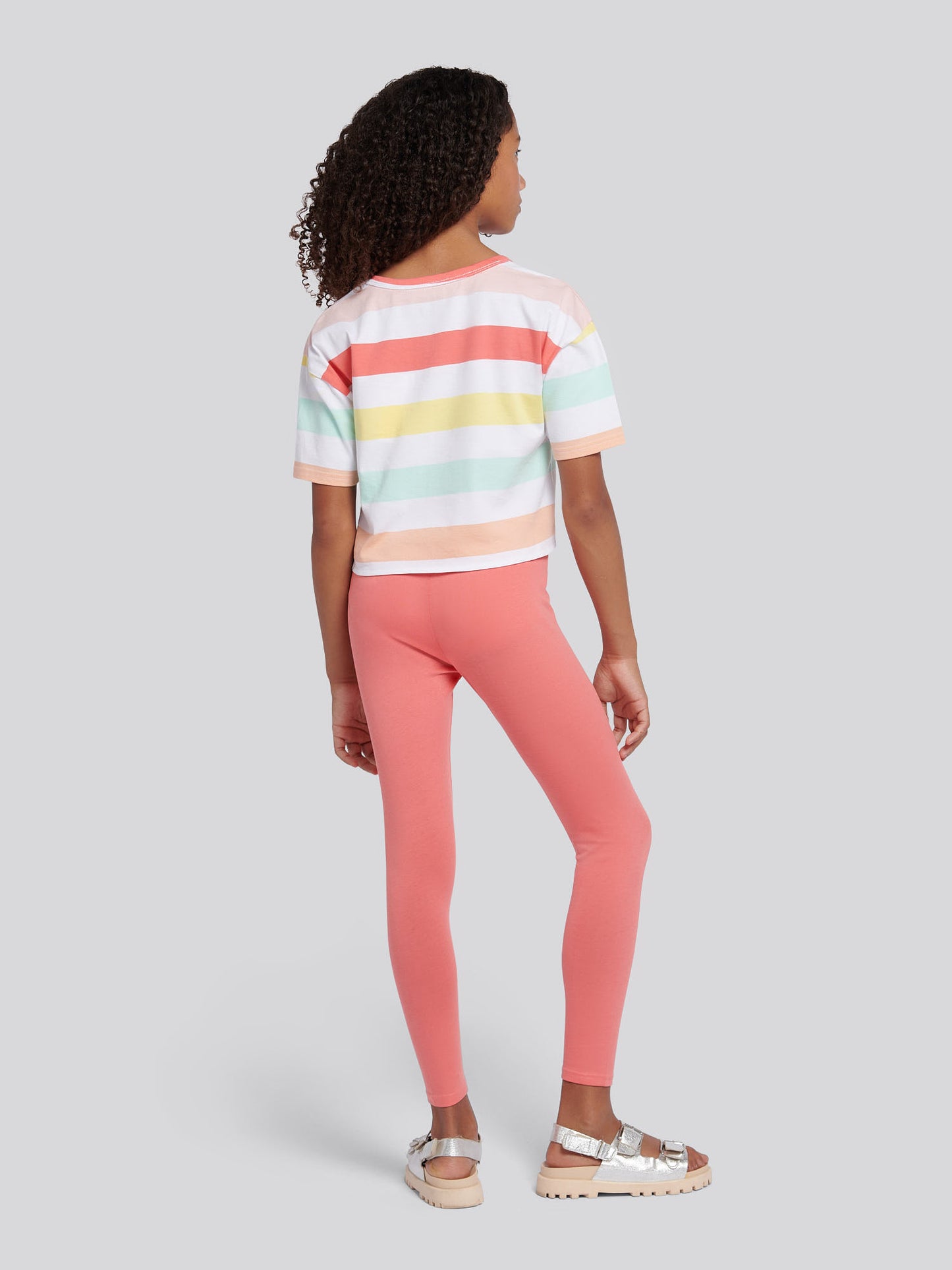 Girls Stripe T-Shirt & Legging Set in Sugar Coral