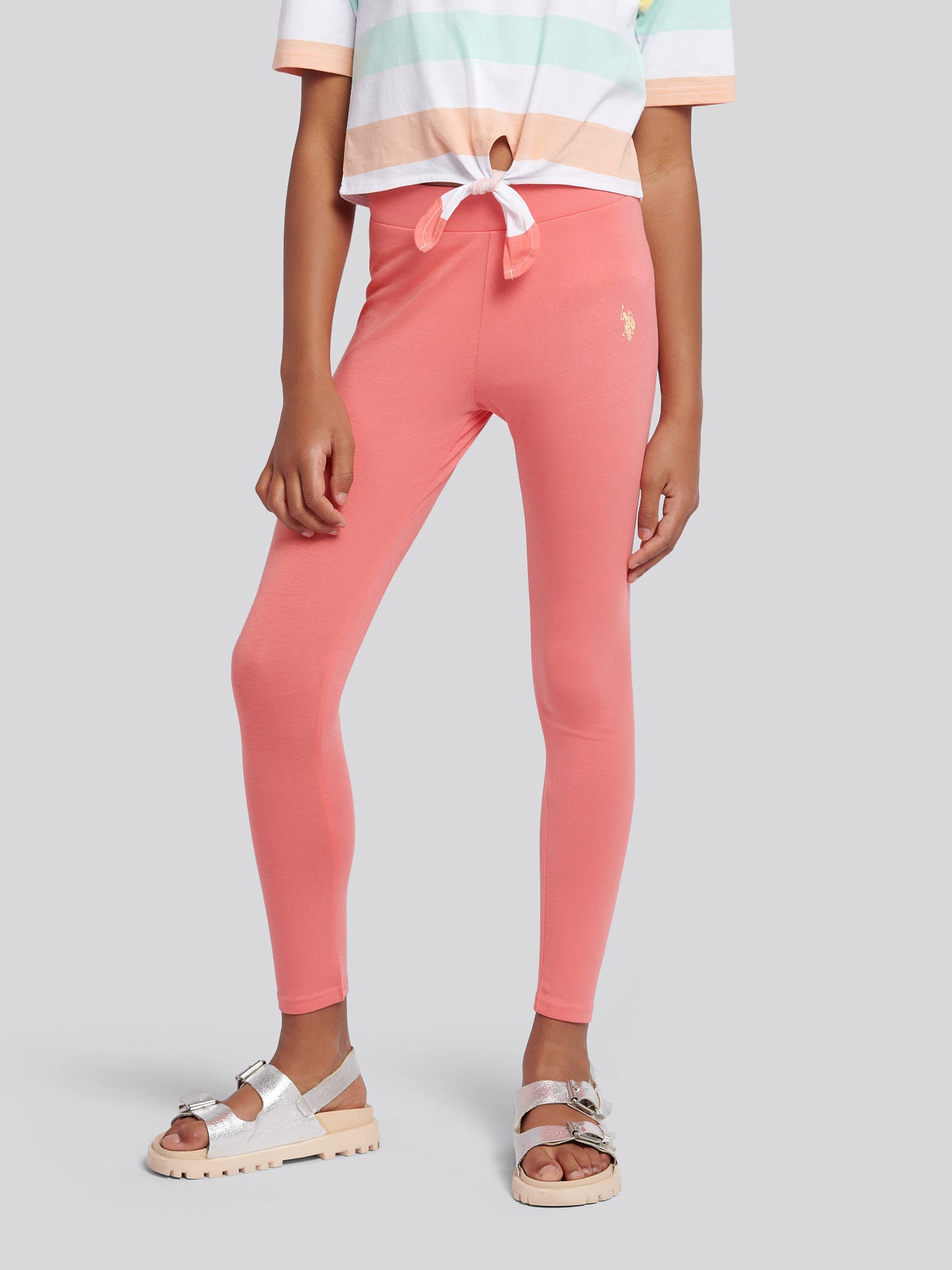 Girls Stripe T-Shirt & Legging Set in Sugar Coral