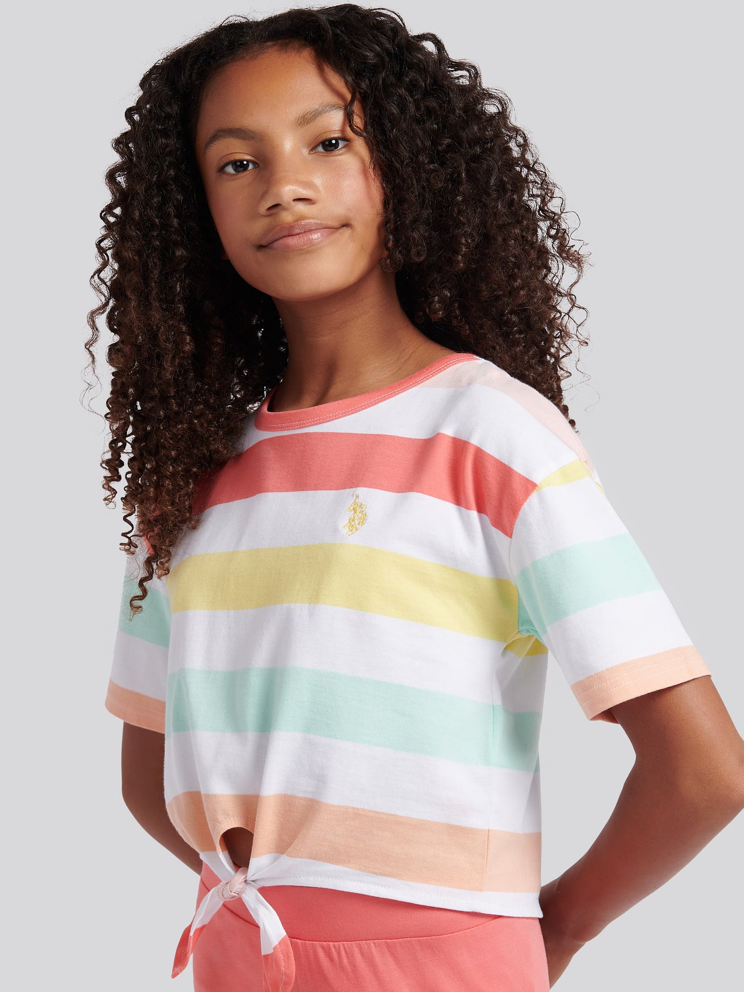 Girls Stripe T-Shirt & Legging Set in Sugar Coral