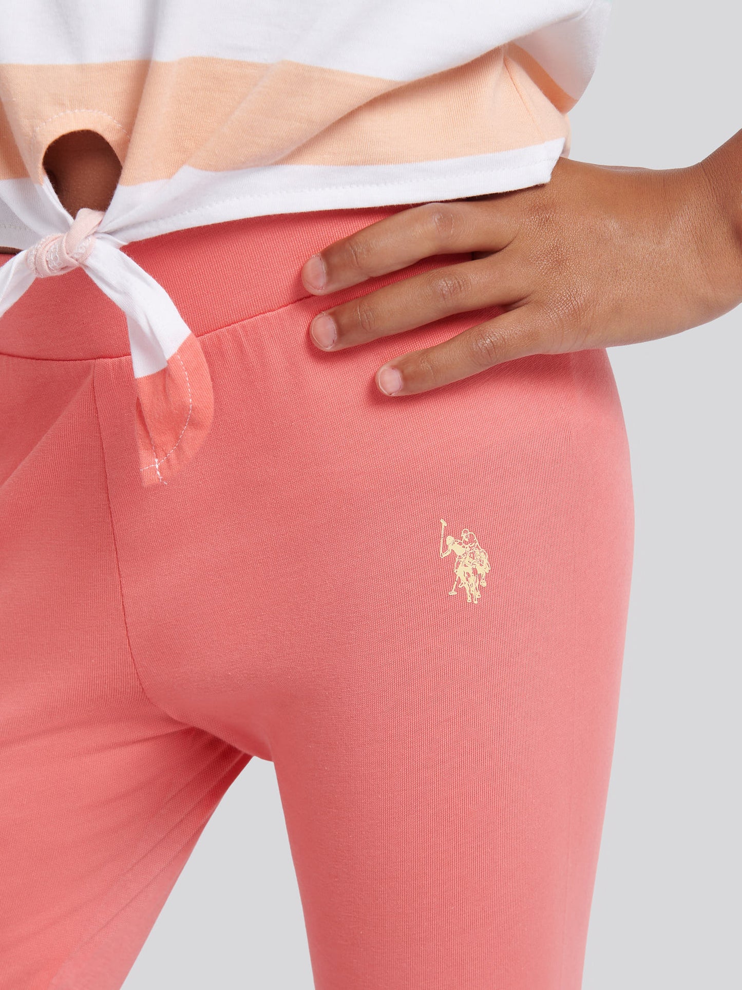Girls Stripe T-Shirt & Legging Set in Sugar Coral