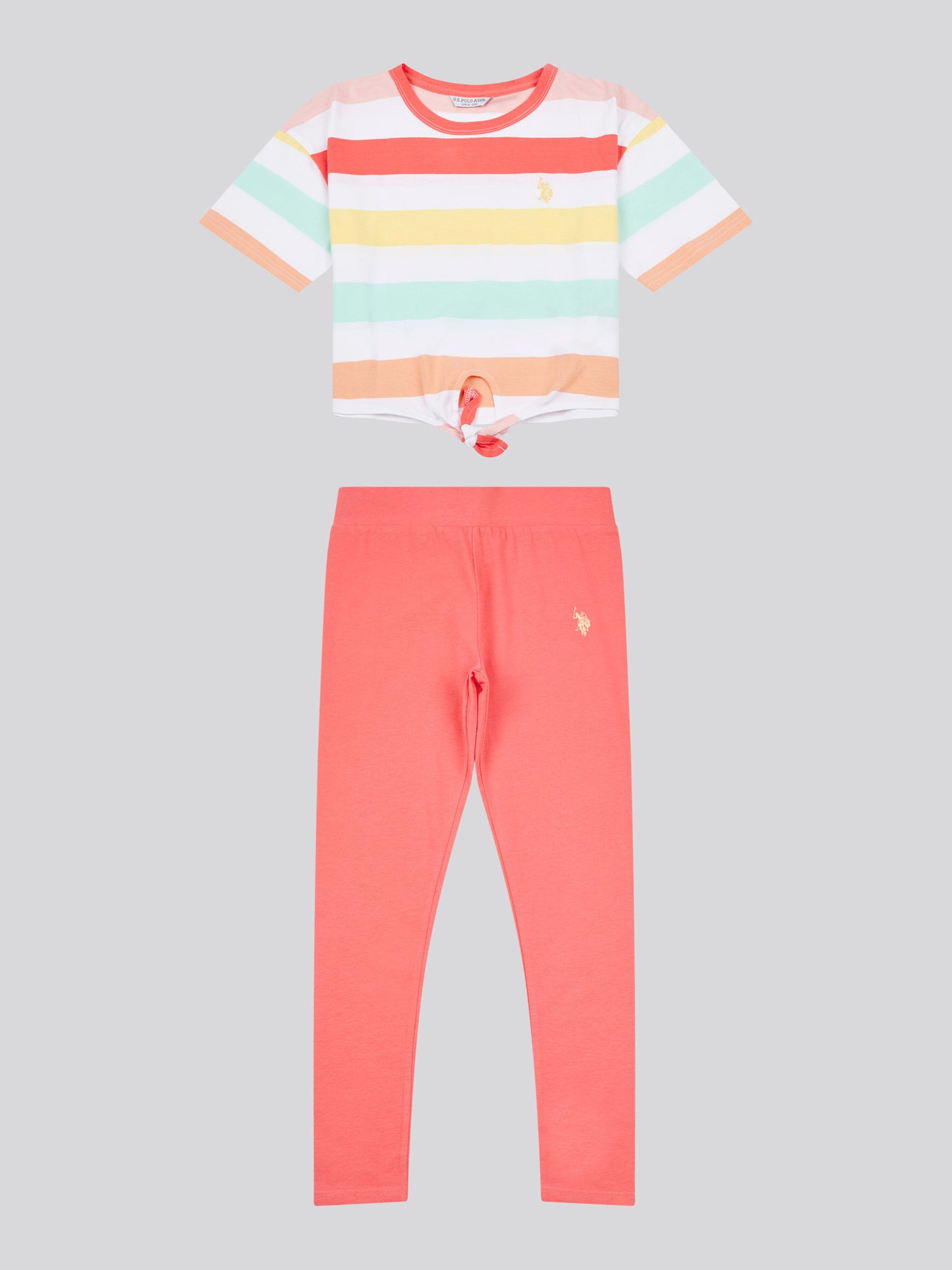 Girls Stripe T-Shirt & Legging Set in Sugar Coral