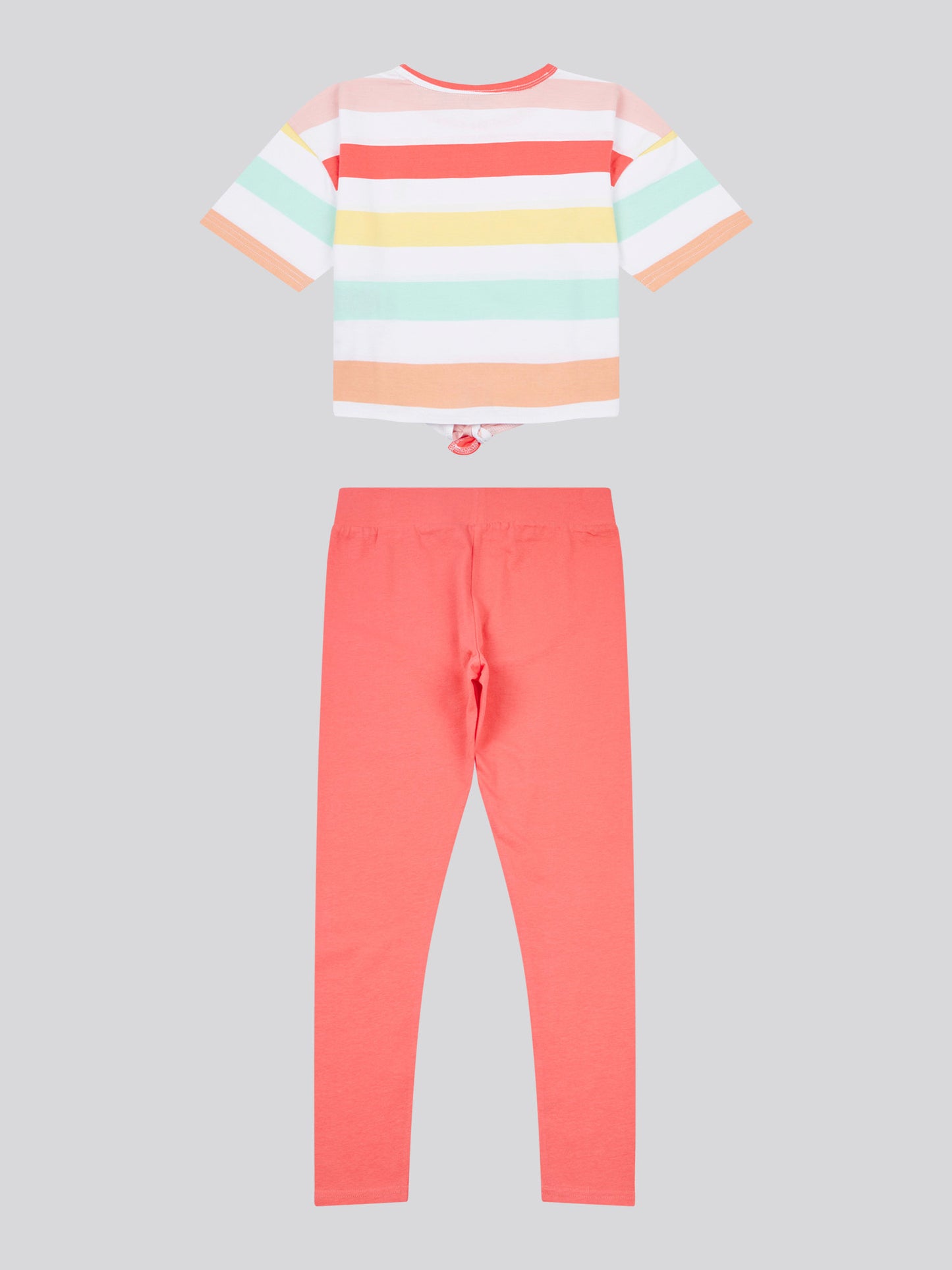 Girls Stripe T-Shirt & Legging Set in Sugar Coral