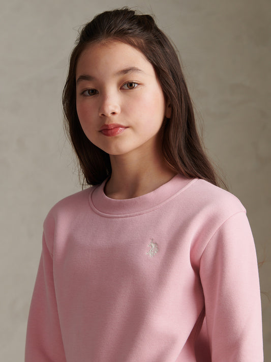 Girls Double Horsemen Crew Sweatshirt Pink Nectar