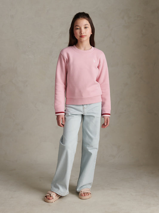 Girls Double Horsemen Crew Sweatshirt Pink Nectar