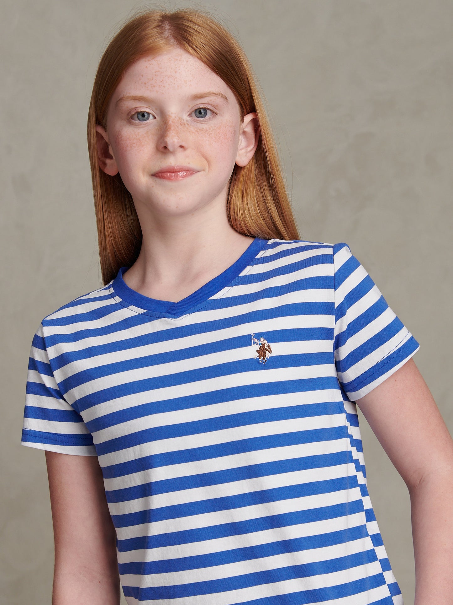 Girls Stripe V-Neck T-Shirt & Sweat Short Set Dazzling Blue