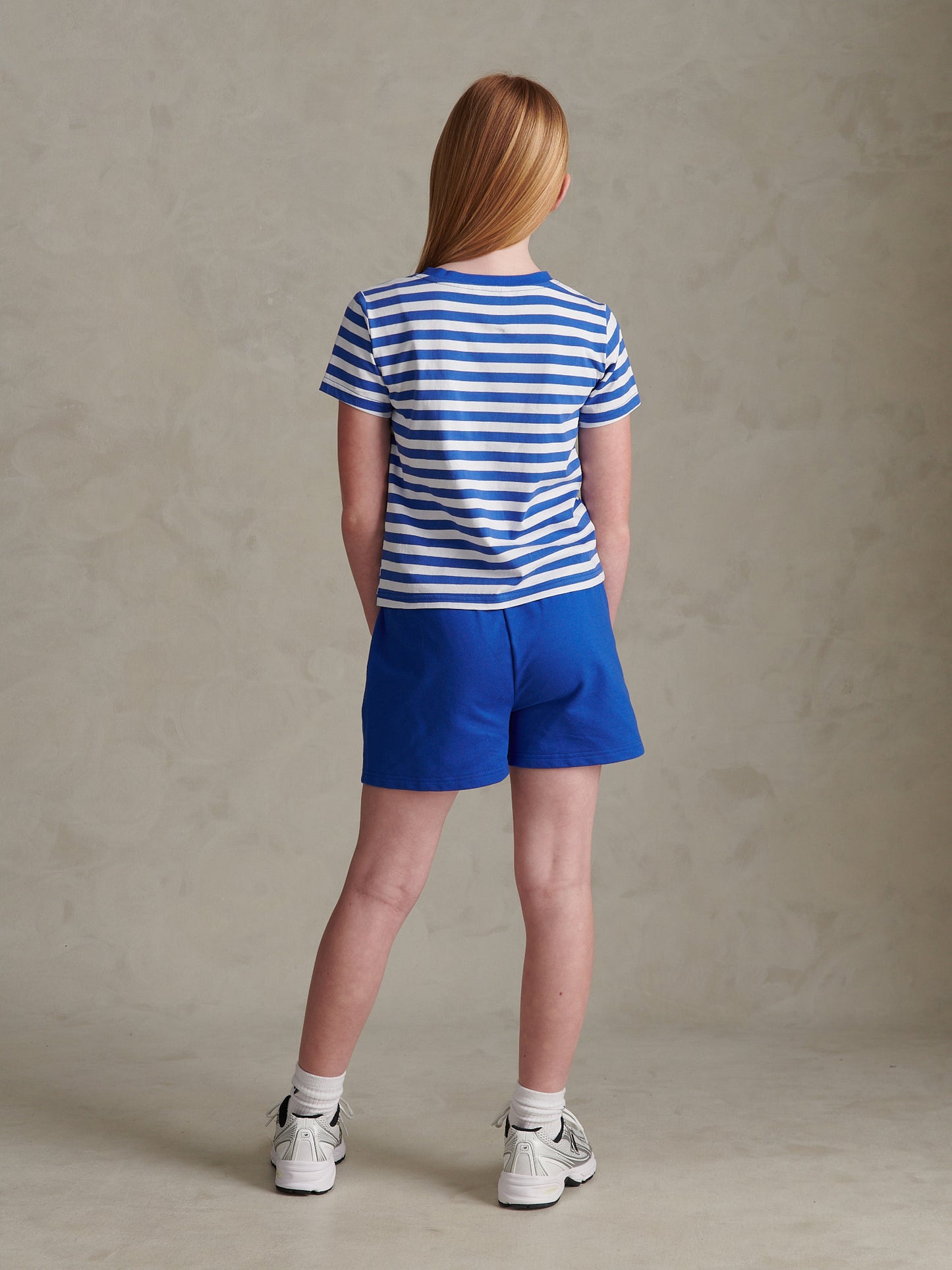 Girls Stripe V-Neck T-Shirt & Sweat Short Set Dazzling Blue