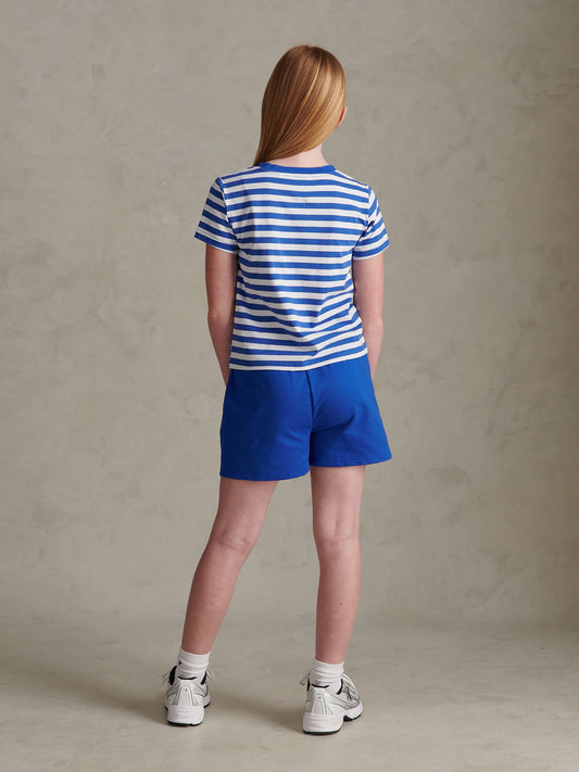 Girls Stripe V-Neck T-Shirt & Sweat Short Set Dazzling Blue