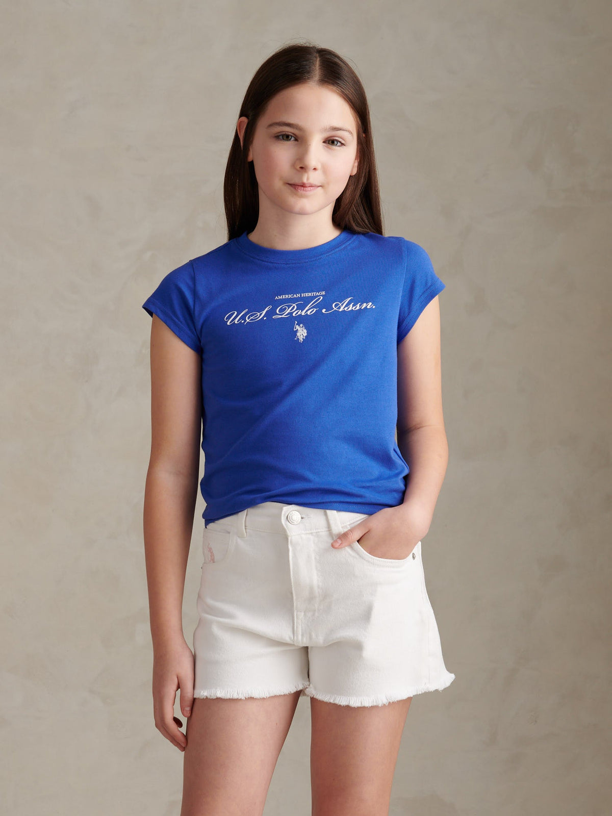 Girls Script Logo Cap Sleeve T-Shirt Dazzling Blue