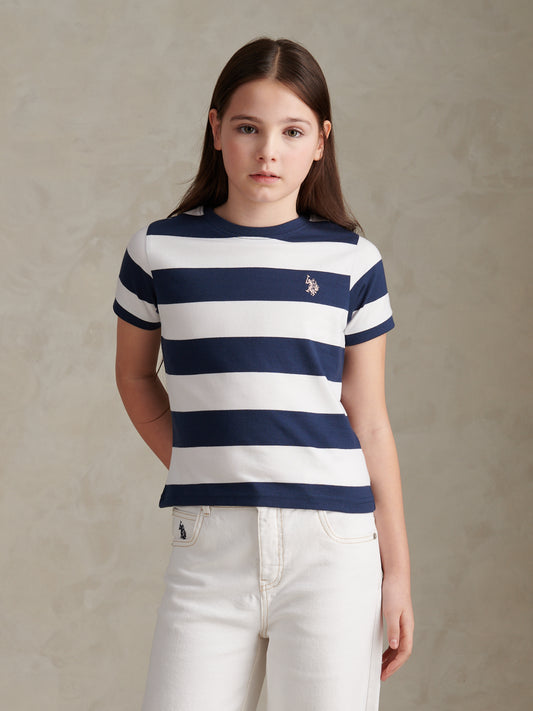 Girls Stripe Logo T-Shirt Navy Iris