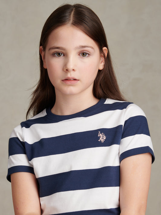 Girls Stripe Logo T-Shirt Navy Iris