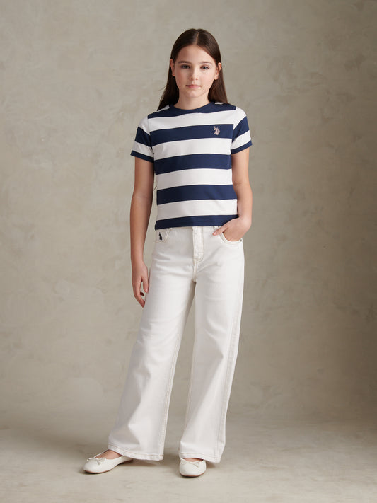 Girls Stripe Logo T-Shirt Navy Iris