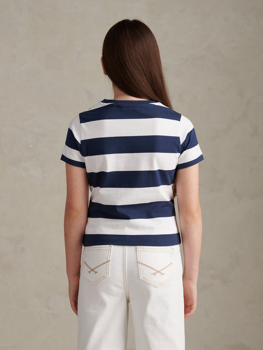 Girls Stripe Logo T-Shirt Navy Iris