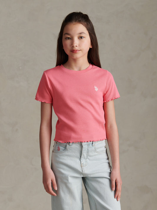 Girls Lettuce Hem Logo T-Shirt Pink Bubblegum
