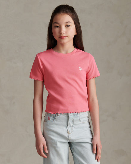 Girls Lettuce Hem Logo T-Shirt Pink Bubblegum