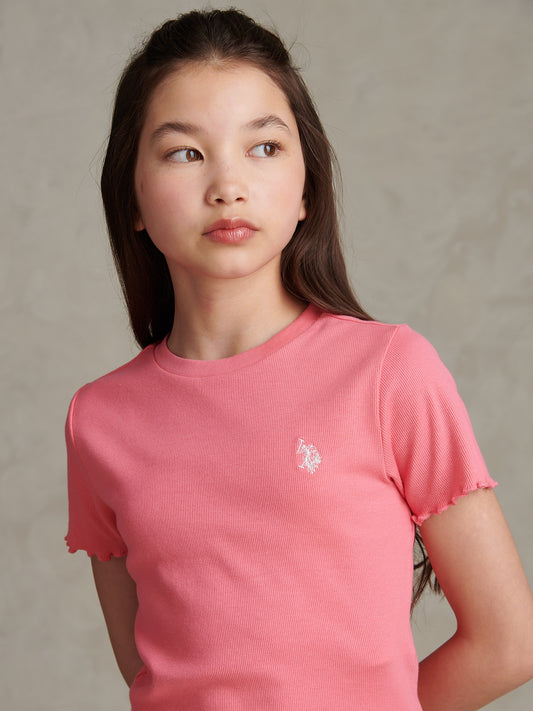 Girls Lettuce Hem Logo T-Shirt Pink Bubblegum