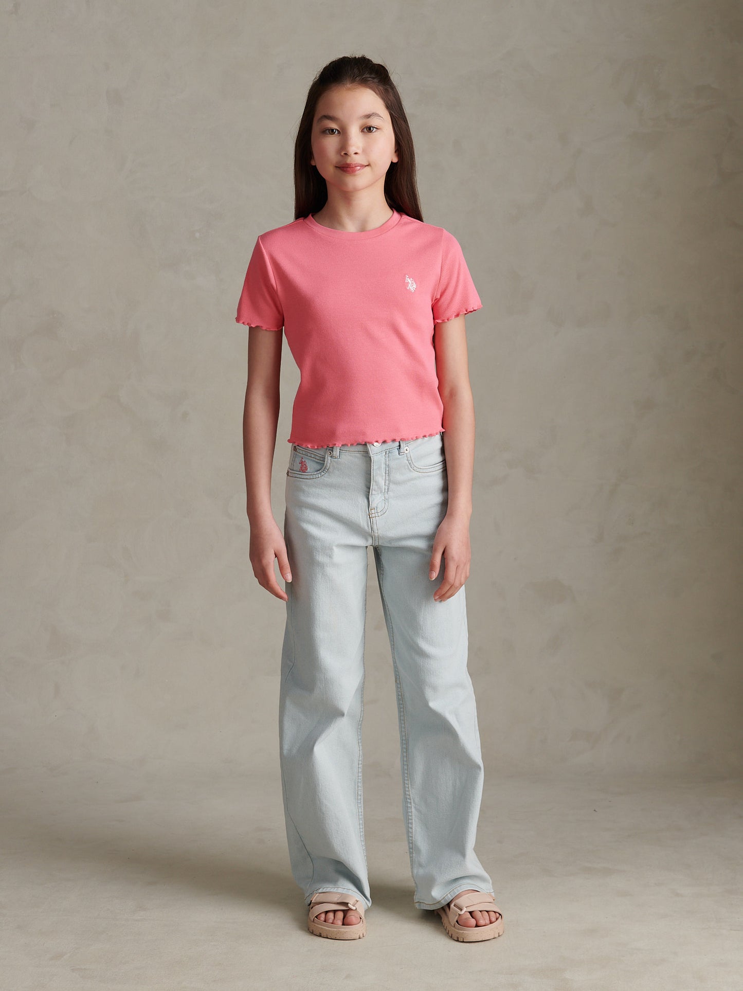 Girls Lettuce Hem Logo T-Shirt Pink Bubblegum