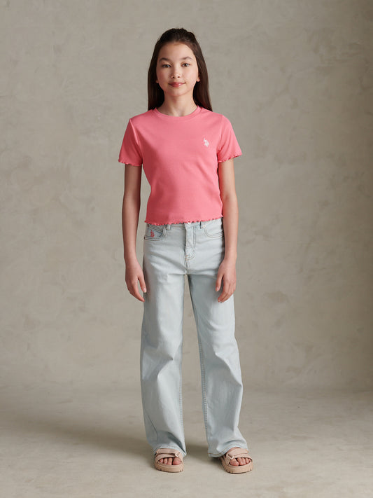 Girls Lettuce Hem Logo T-Shirt Pink Bubblegum