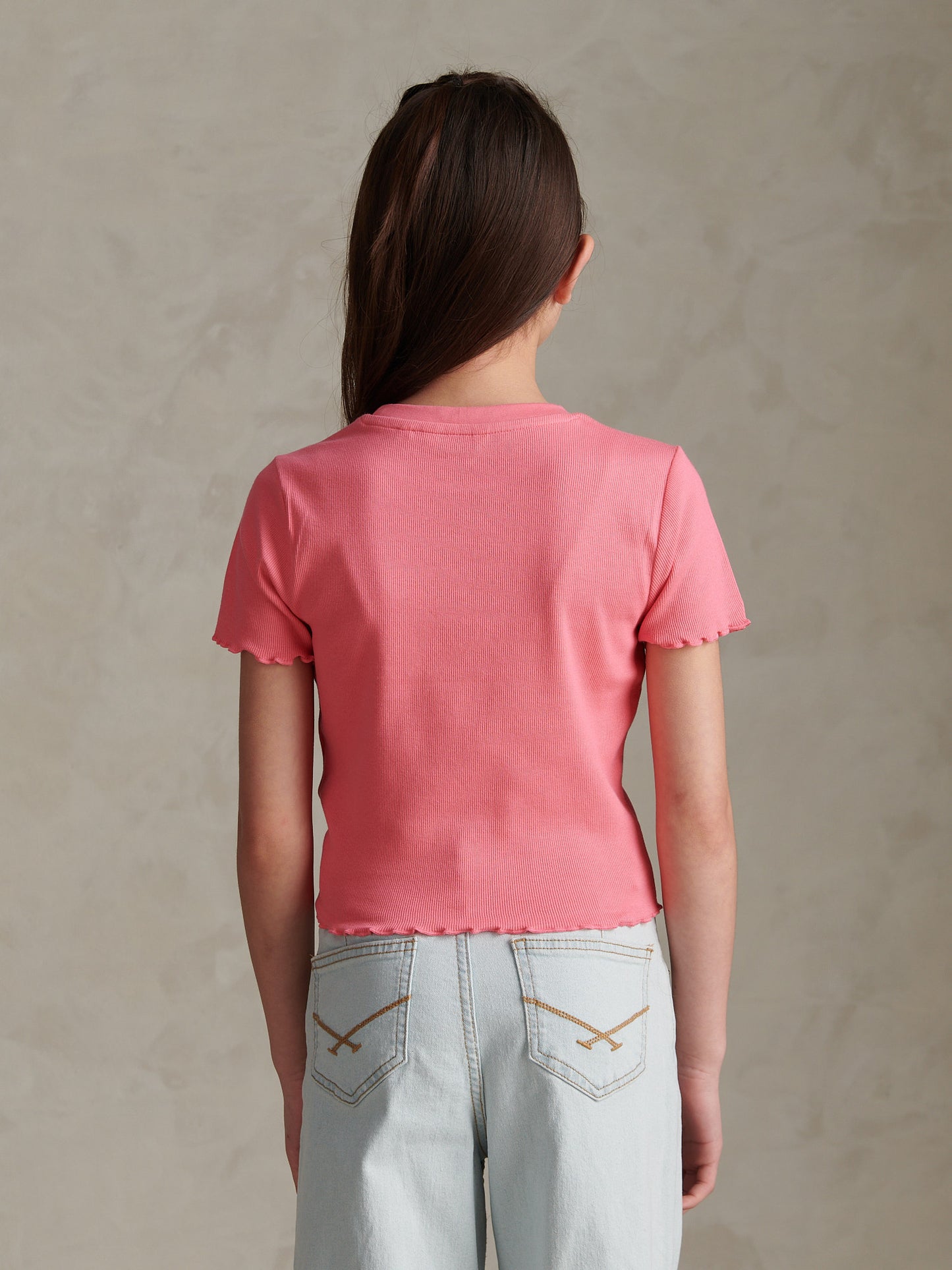 Girls Lettuce Hem Logo T-Shirt Pink Bubblegum