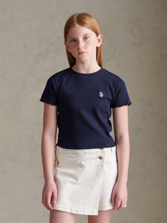 Girls Lettuce Hem Logo T-Shirt Navy Iris