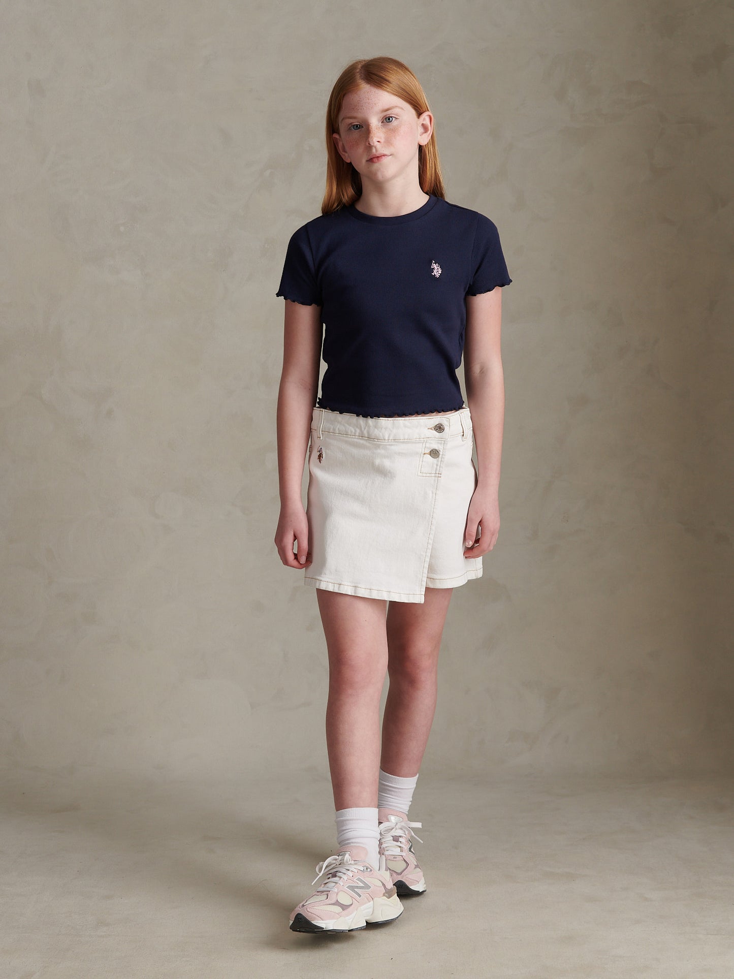 Girls Lettuce Hem Logo T-Shirt Navy Iris
