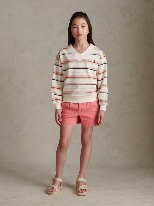 Girls Stripe Logo V-Neck Sweatshirt Pumice Stone
