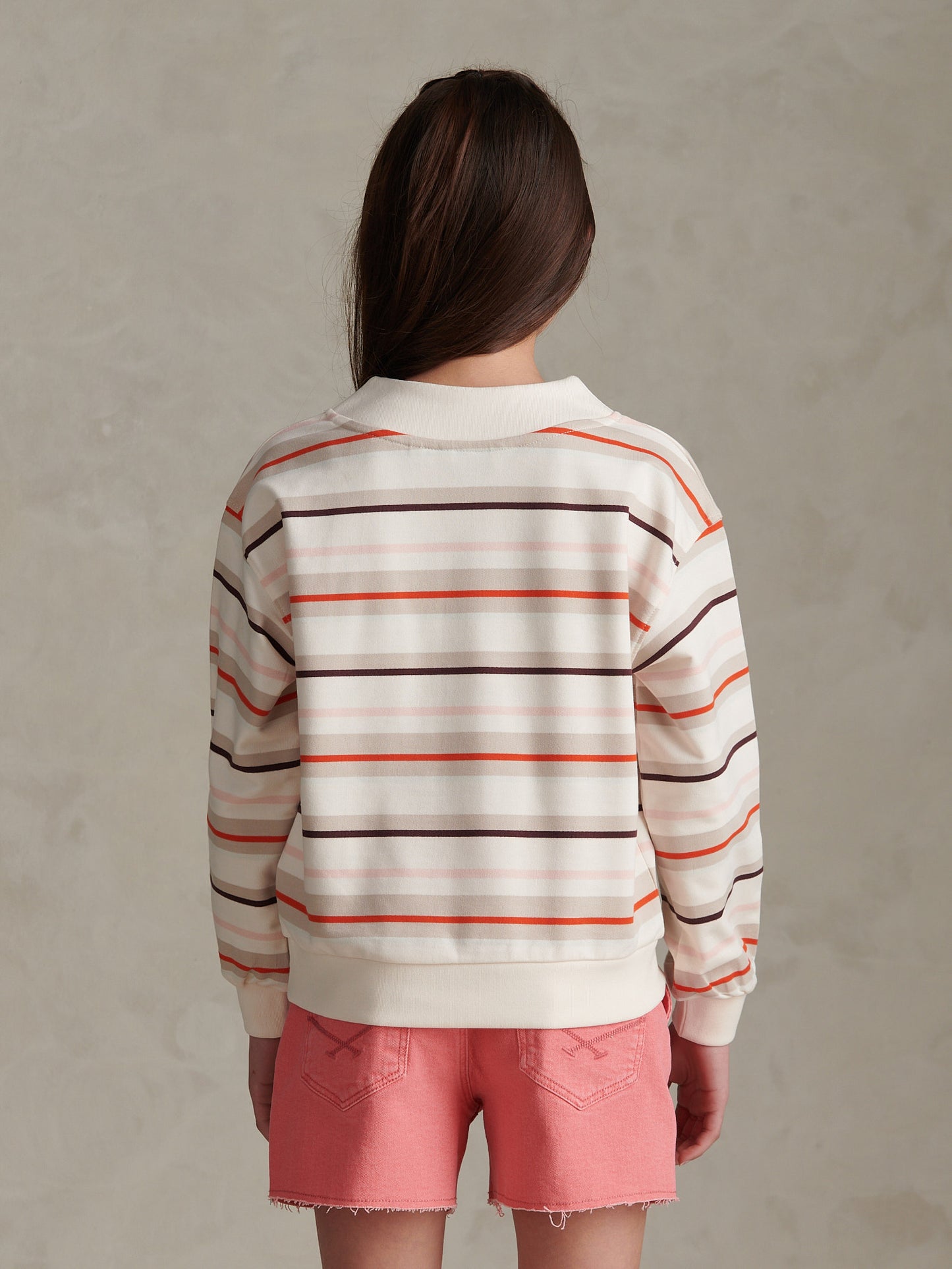 Girls Stripe Logo V-Neck Sweatshirt Pumice Stone