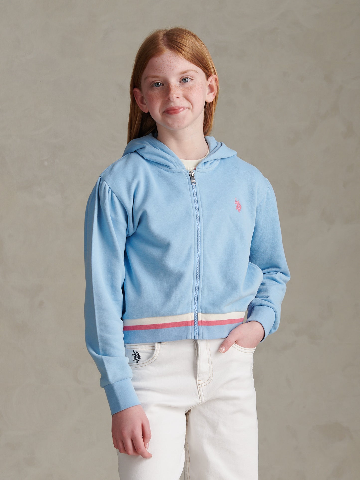 Girls Rainbow Stripe Double Horsemen Zip Through Hoodie Open Air