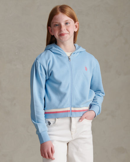 Girls Rainbow Stripe Double Horsemen Zip Through Hoodie Open Air