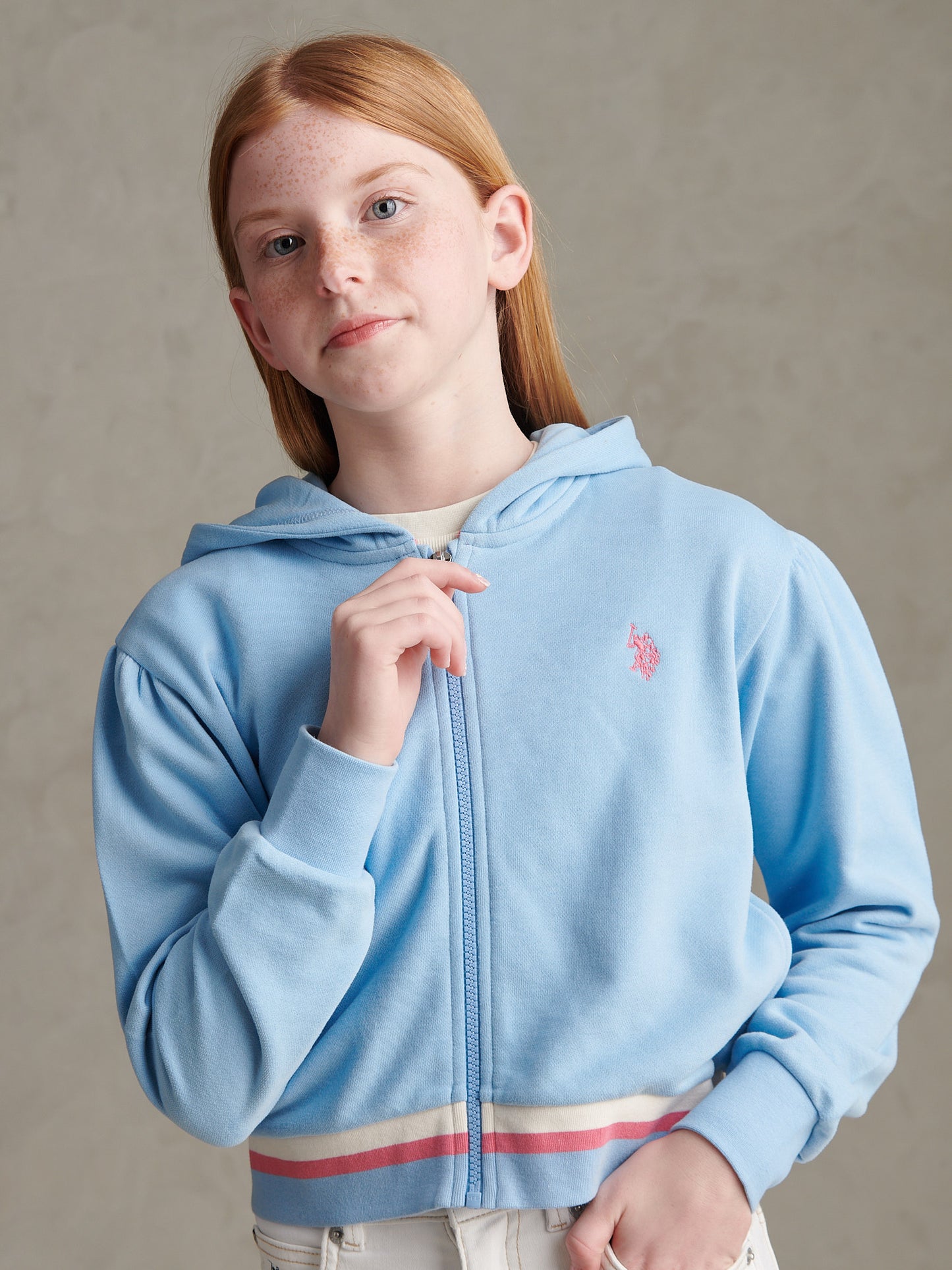 Girls Rainbow Stripe Double Horsemen Zip Through Hoodie Open Air