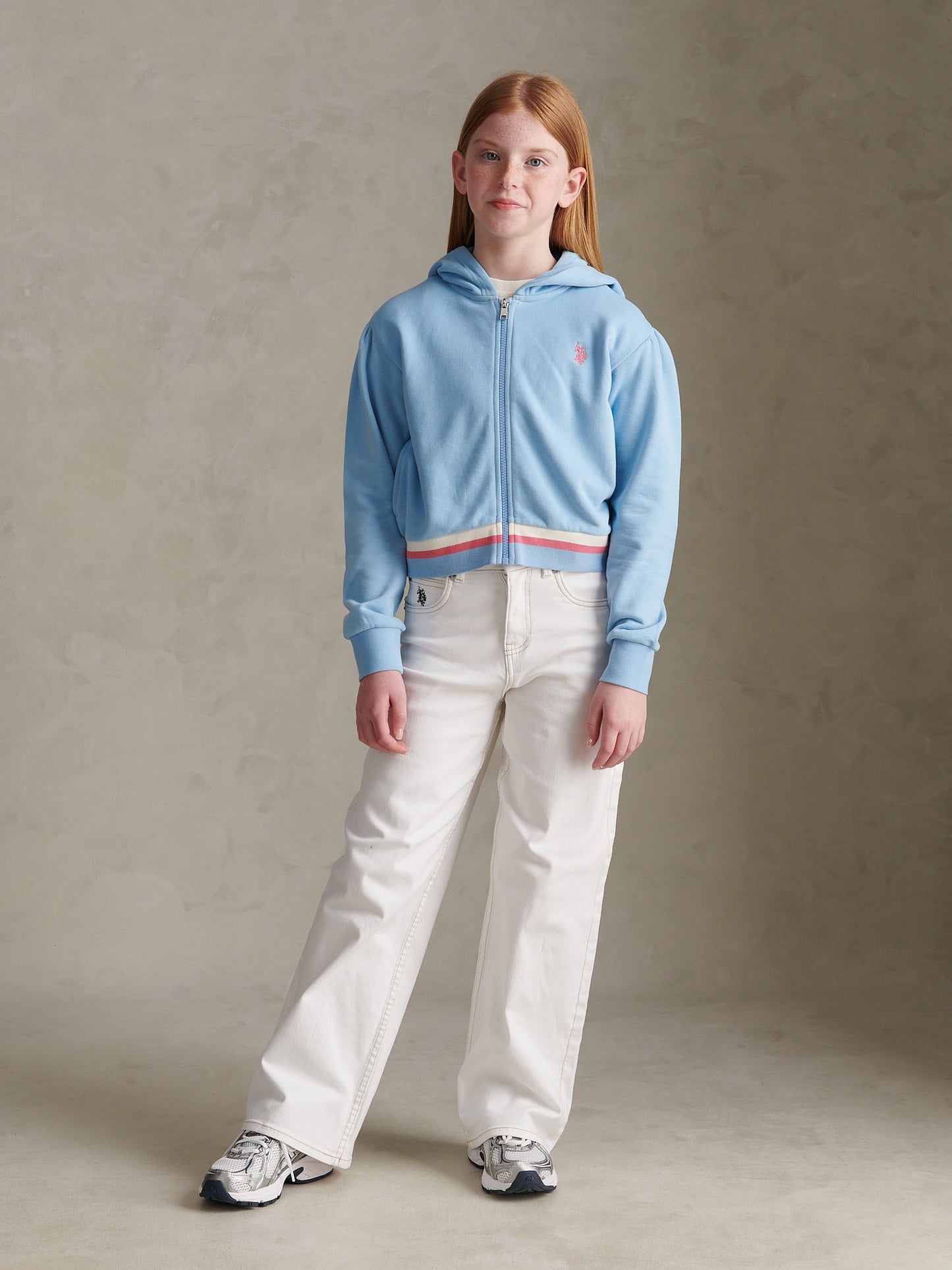 Girls Rainbow Stripe Double Horsemen Zip Through Hoodie Open Air
