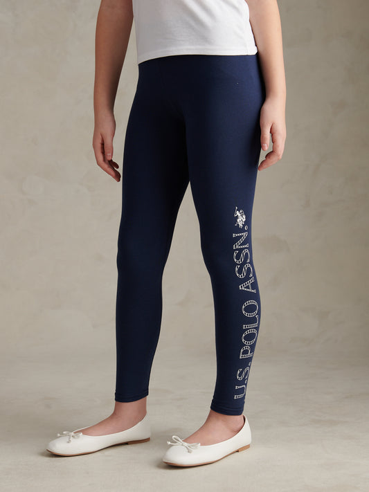Girls Branded Jersey Leggings Navy Iris