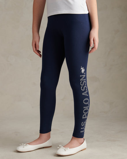 Girls Branded Jersey Leggings Navy Iris